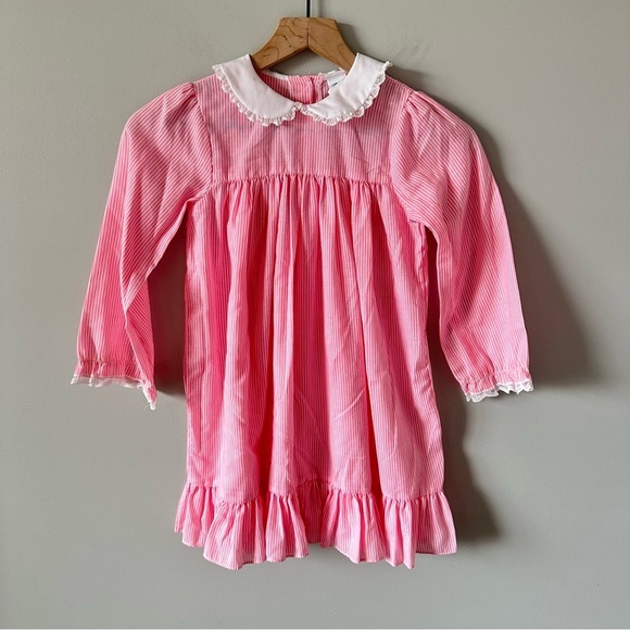 Vintage Bryan Dress 6X Pink White Striped Pinafore 2 Piece Lacy Party Fancy - Picture 9 of 16